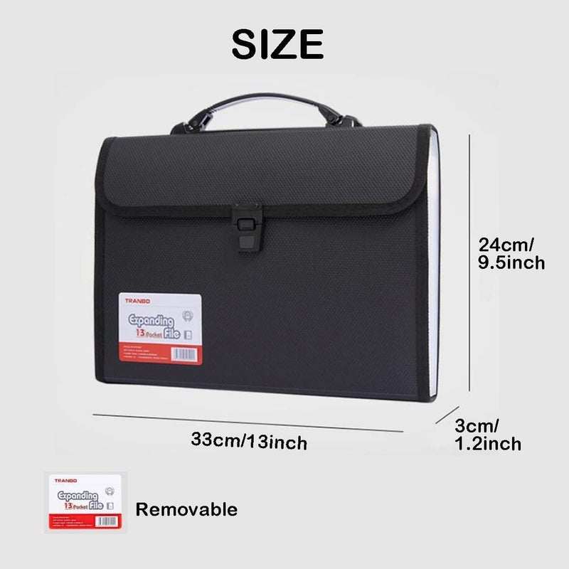 TRANBO 12 Pockets Letter Size/A4 Accordion File Organizer with Handle, Expanding File Folder, Portable Paper Organizer, Expandable Plastic Document Organizer for Travel School Office - Black - Image 5